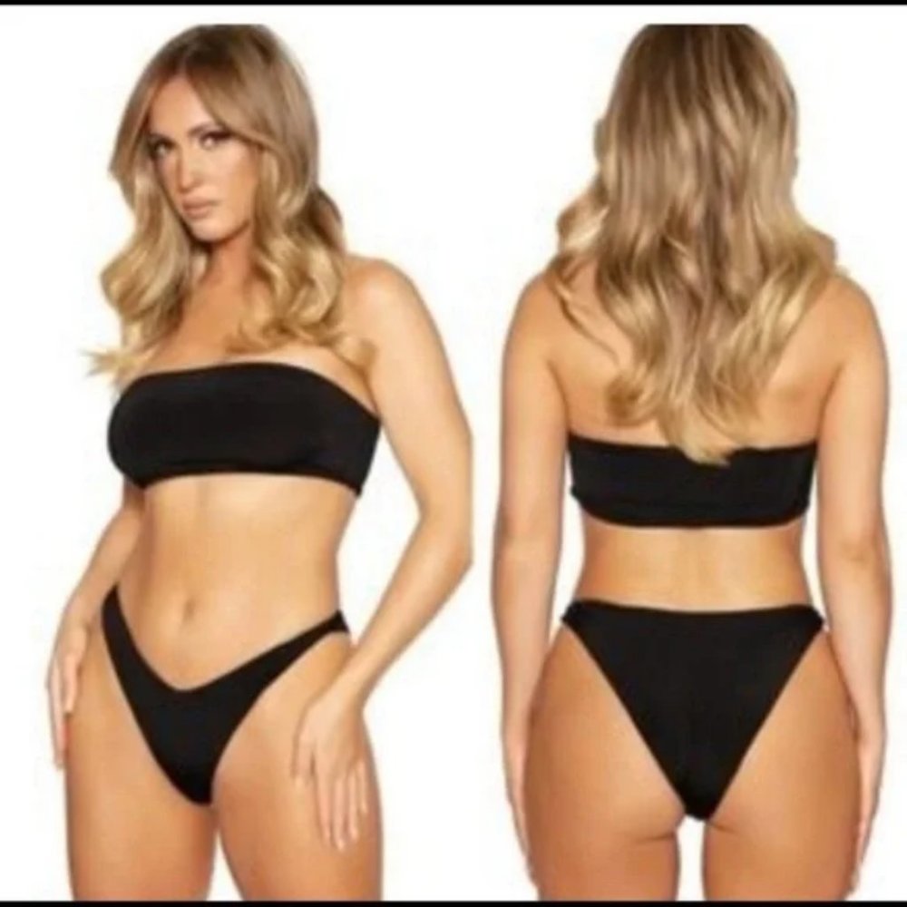 NWT NAKED WARDROBE Black Bandeau Bae 2 pc Bikini Swimsuit Various Sizes